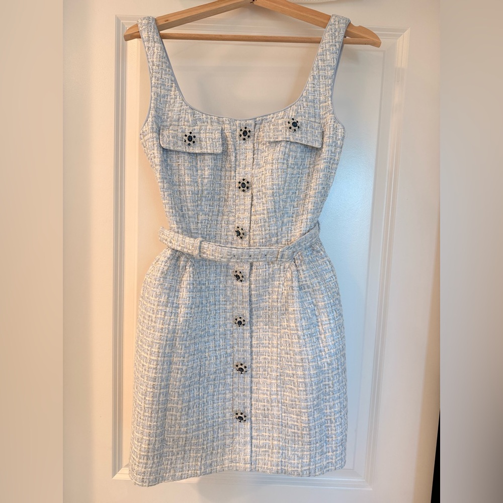 NWOT SELF-PORTRAIT BLUE BOUCLE SLEEVELESS MINI DRESS - Picture 9 of 16